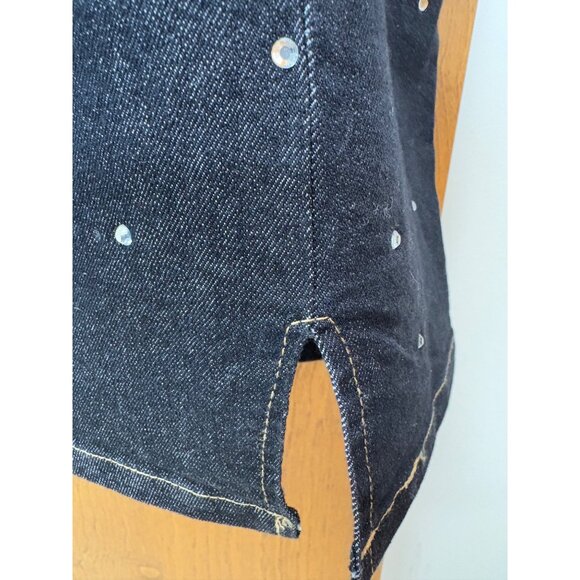 Heart & Heels Black Denim Strapless Dress Rhinestone Slit Juniors Size Large - Picture 12 of 13